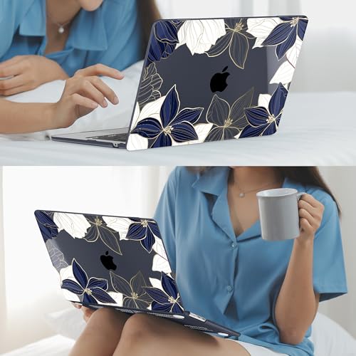 Mektron for 2026/2025/2024/2023 MacBook Air 15 INCH M5 A3448 /M4 A3241 /M3 A3114 /M2 A2941 Case, Printed Plastic Hard Shell Cover with 15.3" Liquid Retina Display Touch ID, Gold line Lily - color: Gold line lily