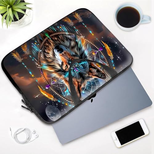 14 15 15.4 15.6 inch Laptop Handle Bag Computer Bag, Pouch Holder Notebook Sleeve Cover Soft Case Compatible for Dell,Lenovo,Toshiba HP, Asus Notebook-Dream Catcher Wolf - color: Dream Catcher Wolf