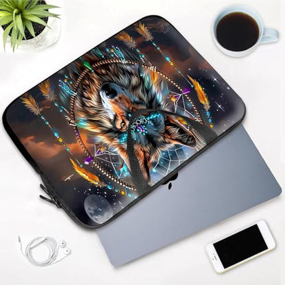 14 15 15.4 15.6 inch Laptop Handle Bag Computer Bag, Pouch Holder Notebook Sleeve Cover Soft Case Compatible for Dell,Lenovo,Toshiba HP, Asus Notebook-Dream Catcher Wolf - color: Dream Catcher Wolf