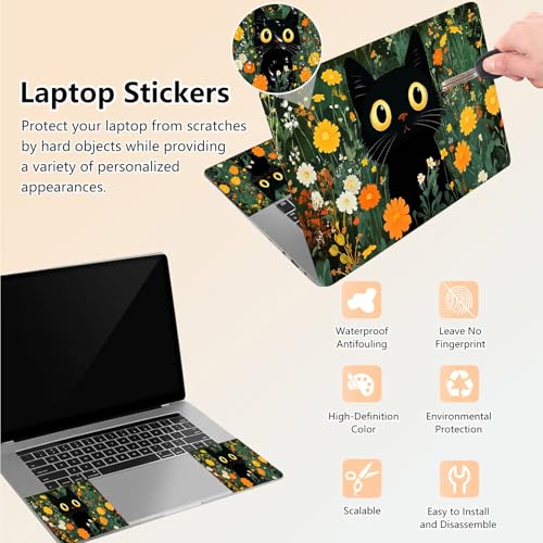Laptop Skin Sticker Decal 15.6 Inch,12 13 13.3 14 15 15.6 in Laptop Netbook Skins for Notebook,Art Decal Removable Waterproof Scratch Resistant,Universal Vinyl Cover,Cute Cat Wildflower - color: Cute Cat Wildflower