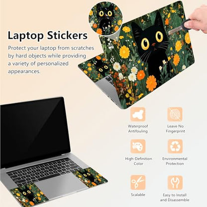 Laptop Skin Sticker Decal 15.6 Inch,12 13 13.3 14 15 15.6 in Laptop Netbook Skins for Notebook,Art Decal Removable Waterproof Scratch Resistant,Universal Vinyl Cover,Cute Cat Wildflower - color: Cute Cat Wildflower