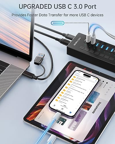 Powered USB 3.0 Hub, ACASIS 16 Port USB Hub Powered(Include 2*USB C 3.0+4 Smart Charging Port) with 60W Power Adapter, Support Wall Mount, USB Hub for PC Laptop, Mac, Printer, Camera
