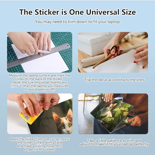 Universal Laptop Skin Sticker with 2 Wrist Pad Skins, Waterproof Scratch Resistant Vinyl Laptop Cover Decal, Cut to Fit for 11–15.6 Inch MacBook HP Dell Lenovo, Cat - color: Cat