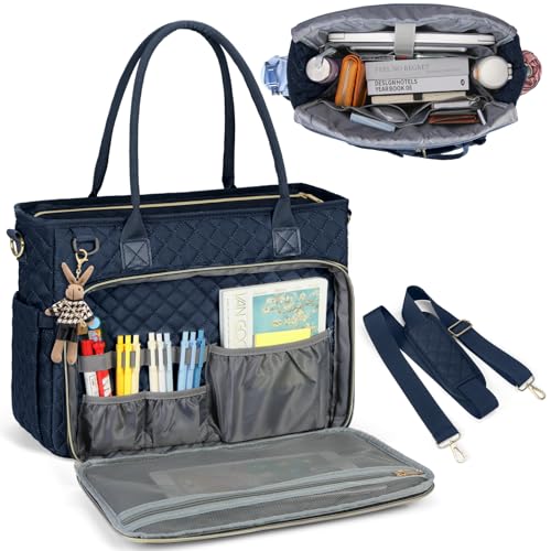 RAINSMORE Teacher Tote Bag 15.6 inch Laptop Bag for Women Work Bags Laptop Tote Nurse Bag Professional Computer Messenger with Insulated Pocket, Laptop Briefcase for Office, College, Dark Blue - color: Dark Blue, size: 15.6 inch