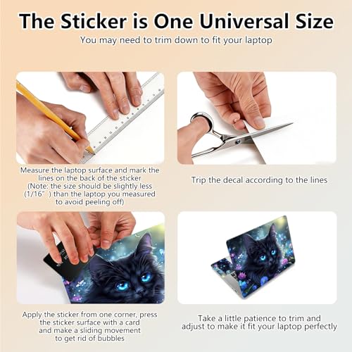 Laptop Skin Sticker Decal 15.6 Inch,12 13 13.3 14 15 15.6 in Laptop Netbook Skins for Notebook,Art Decal Removable Waterproof Scratch Resistant,Universal Vinyl Cover,Black Cat Flower - color: Black Cat Flower