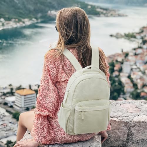 G4Free Small Backpack for Women, lightweight Daypacks for Travel School | Water-resistant Nylon Backpack, fits 13.3" laptop, Multi-pockets, Trolley strap, Comfy padded straps - color: Beige