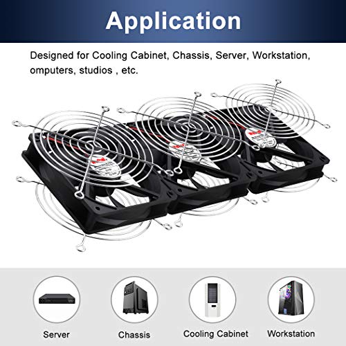 Wathai Dual Ball 3 x 120mm Computer Fan with AC Plug DC 12V Server Fans | Baseboard Booster Fan with 110V 120V 220V 240V AC Speed Controller for DIY Cabinet Chassis Machine Rack Workstation Cooling - style: 3x120mm fan