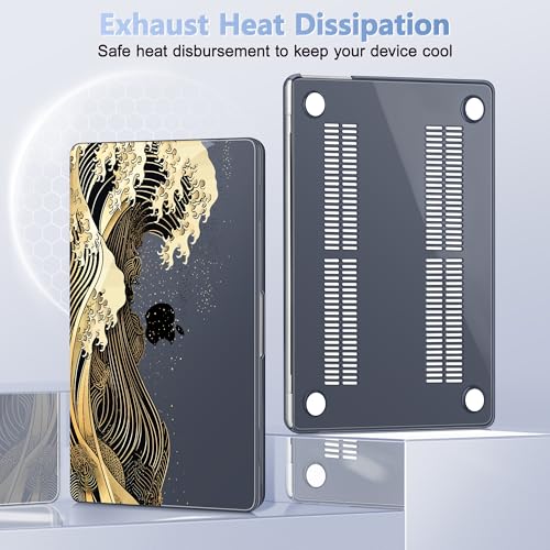 May Chen for MacBook Air 15 inch Case M5 M4 M3 M2 2026 2024-2023, Model A3448 A3241 A3114 A2941, Closes Seamlessly Hard Shell Laptop Cover with Keyboard Cover, Black Sea Wave - color: Black Sea Wave