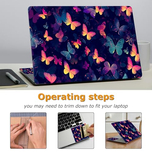 Universal Laptop Skin Sticker with 2 Wrist Pad Decals, 3-Piece Removable Vinyl Laptop Cover, Rainbow Butterfly Waterproof Anti-Scratch, Easy-Trim Fit for 13.3" 14" 15.6" Laptops - color: Rainbow Butterfly