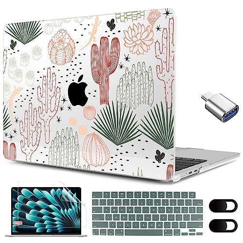 MEEgoodo for M5/M4/M3/M2 MacBook Air 15 inch Case 2026 2025 2024 2023, Case Fit Model (A3448/A3241/A3114/A2941) for MacBook Air 15.3 inch, Cacti - color: Cacti