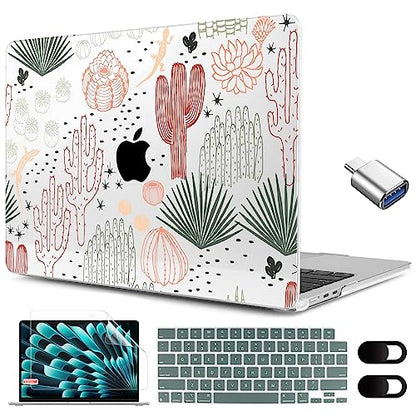 MEEgoodo for M5/M4/M3/M2 MacBook Air 15 inch Case 2026 2025 2024 2023, Case Fit Model (A3448/A3241/A3114/A2941) for MacBook Air 15.3 inch, Cacti - color: Cacti