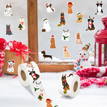 CNhoqc Christmas Dog Sticker Roll - 1000Pcs Cartoon Christmas Dog Waterproof Vinyl Reusable Laptop Sticker Coloring Book Scrapbook Water Bottle Page Activity Pad Winter Party Favor Skateboard Giftwrap - style: Christmas Dog