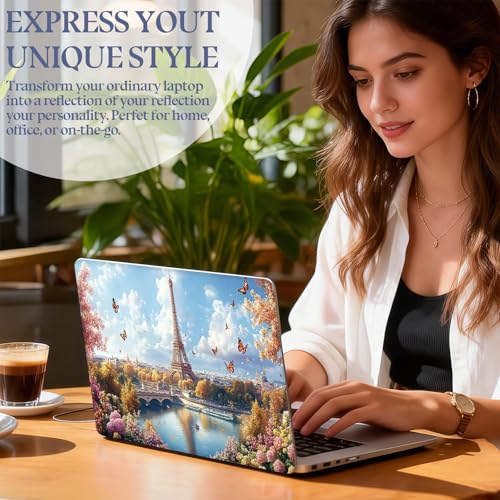 Universal Laptop Skin Sticker Decal,15.6 Inch Laptop Vinyl Cover for 13" 14" 15.6" Laptop,Scratch-Resistant Waterproof Protector Wrap,Reusable with Wrist Pads,Paris Eiffel Tower Garden - color: Paris Eiffel Tower Garden