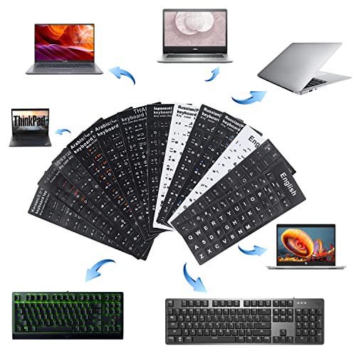 2 Pack English Keyboard Stickers Big Letter Full Set (120 Pcs), Universal PC Computer Laptop Desktop Keyboard Replacement English Keyboard Stickers, Black Background with White Lettering - color: English /Black letters