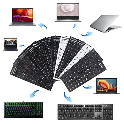 2 Pack English Keyboard Stickers Big Letter Full Set (120 Pcs), Universal PC Computer Laptop Desktop Keyboard Replacement English Keyboard Stickers, Black Background with White Lettering - color: English /Black letters