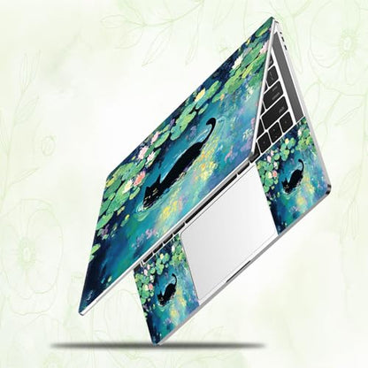 Laptop Skin Sticker Decal, Universal Reusable Vinyl Laptop Cover for 12" 13" 13.3" 14" 15" 15.4" 15.6" Notebook PC, Reusable Waterproof Scratch-Resistant with 2 Wrist Pads,Black Cat Lotus - color: Black Cat Lotus
