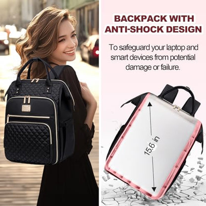 Otevan 15.6 inch Laptop Backpack for Women, Work & Travel Backpack with Insulated Lunch Box, Black Classic, 24009 - color: Black Classic