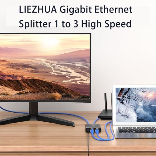 LIEZHUA Upgrade Ethernet Splitter 1 to 3 High Speed 1000Mbps, LAN with USB Power Cable, RJ45 for Cat5/5e/6/7/8 Cable Gigabit Internet [3 Devices Simultaneously Networking] | 3 Devices Networked Simultaneously ,1000 Mbps Multi-port network Splitter with US
