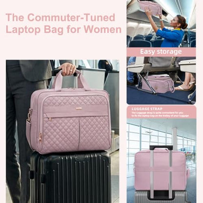 Laptop Bag for Women 17 Inch, Computer Bag, Laptop Messenger Bag, Large Briefcase for Work Office Business Travel - color: Pink