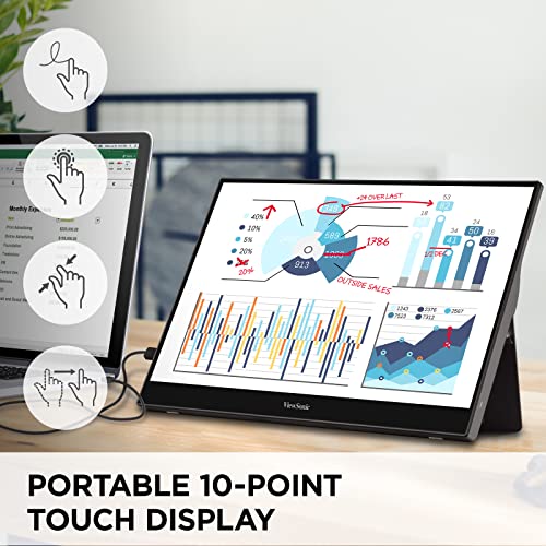 ViewSonic TD1655 15.6 Inch 1080p Touchscreen Portable Monitor, IPS Display for Interactive Workflows and Second Screen Productivity, Built-in Stand, 60W USB-C, mini HDMI, and Smart Cover - style: 1080p Touchscreen