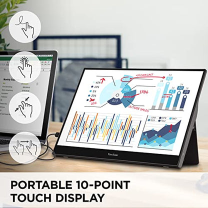 ViewSonic TD1655 15.6 Inch 1080p Touchscreen Portable Monitor, IPS Display for Interactive Workflows and Second Screen Productivity, Built-in Stand, 60W USB-C, mini HDMI, and Smart Cover - style: 1080p Touchscreen