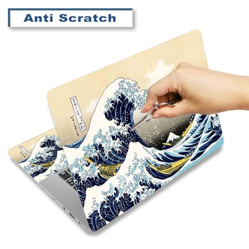 Sticker Skin Cover for 11.6 12 13" 13.3" 14" 15" 15.4" 15.6" Laptop Netbook | Vinyl Decal Skin Sticker Cover Art Notebook PC Reusable Protector ( 2 Wrist Pad Included), Kanagawa Japan Wave - color: Kanagawa Japan Wave