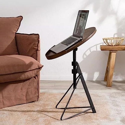 Side Table Height Adjustable Round Coffee Table, Small Coffee Snack Side Table with Tilting Board, Foldable Sofa Bedside Table Laptop Stand, with Wooden Table Top and Triangular Metal Legs Cou - color: Grey