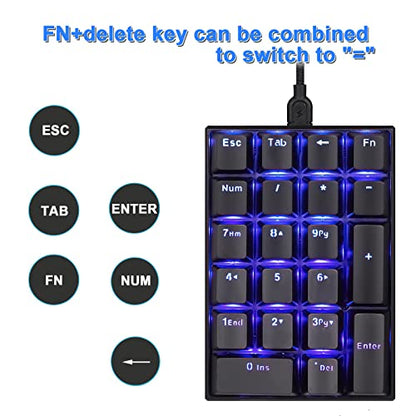 MOTOSPEED K23 Mechanical Numeric Keypad Blue Switch Wired 21 Keys Mini Numpad Portable Keypad Backlight Gaming Keypad Extended Layout for Cashier - color: blue