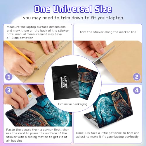 Universal Laptop Skin Sticker Decal, Compatible with MacBook HP Dell Lenovo 12"-15.6", Reusable Vinyl Notebook Cover 3PCS Set, High-Recognition Film-Owl Under Full Moon - color: Owl Under Full Moon