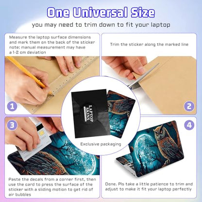 Universal Laptop Skin Sticker Decal, Compatible with MacBook HP Dell Lenovo 12"-15.6", Reusable Vinyl Notebook Cover 3PCS Set, High-Recognition Film-Owl Under Full Moon - color: Owl Under Full Moon