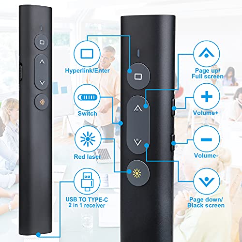 Presentation Clicker Presentation Remotes, Type C/USB A 2 in 1 Pointer, Remote PowerPoint Clicker,USB/Type-C for Computer Slide Advancer, Volume Control/Hyperlink/Switch Windows(Battery Included) - style: USB/Type-C
