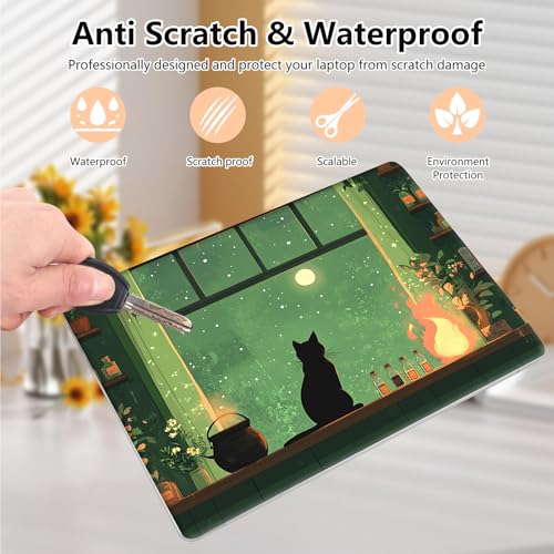 Laptop Skin Sticker Decal 15.6 Inch,12 13 13.3 14 15 15.6 in Laptop Netbook Skins for Notebook,Art Decal Removable Waterproof Scratch Resistant,Universal Vinyl Cover,Cat Green Window - color: Cat Green Window