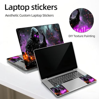 Universal Laptop Skin Sticker Decal, 12"-15.6" Aesthetic Vinyl Wrap, Halloween Skeleton Ghost Waterproof Notebook Cover Art Protector for MacBook HP Dell Lenovo, Fits 13" 14" 15" 15.6" - color: Halloween Skeleton Ghost