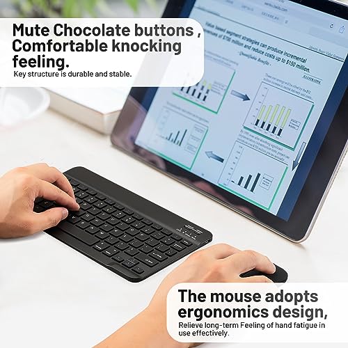 Ultra-Slim Bluetooth Keyboard Portable Mini Wireless Keyboard Rechargeable for Apple iPad iPhone Samsung Tablet Phone Smartphone iOS Android Windows (10 inch Black) - color: black