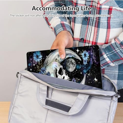 Universal Laptop Skin Sticker with 2 Wrist Pad Skins, Waterproof Scratch Resistant Vinyl Laptop Cover Decal, Cut to Fit for 11–15.6 Inch MacBook HP Dell Lenovo, Blue Daisy Skull Moon - color: Blue Daisy Skull Moon