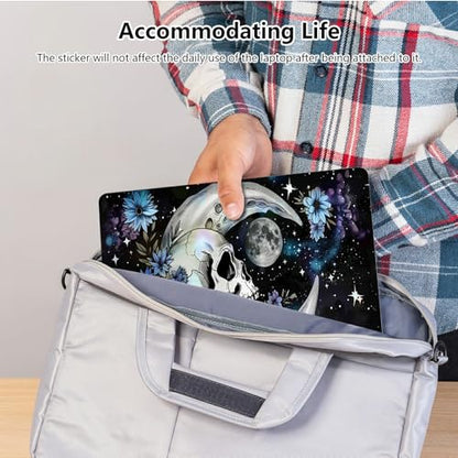 Universal Laptop Skin Sticker with 2 Wrist Pad Skins, Waterproof Scratch Resistant Vinyl Laptop Cover Decal, Cut to Fit for 11–15.6 Inch MacBook HP Dell Lenovo, Blue Daisy Skull Moon - color: Blue Daisy Skull Moon