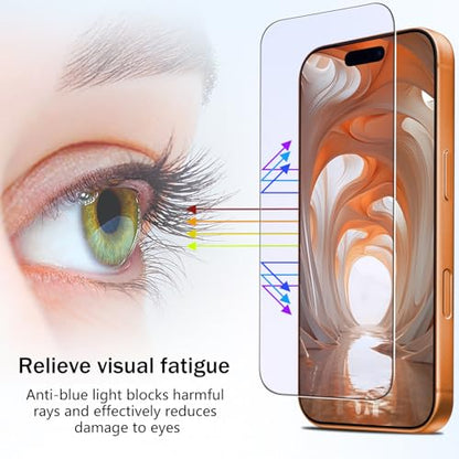 2 Pack Anti Blue Light Screen Protector for iPhone 17 Pro Max 6.9 Inch Eye Protection Tempered Glass Film, Easy to Install, Bubble Free - size: iPhone 17 Pro Max 6.9-inch