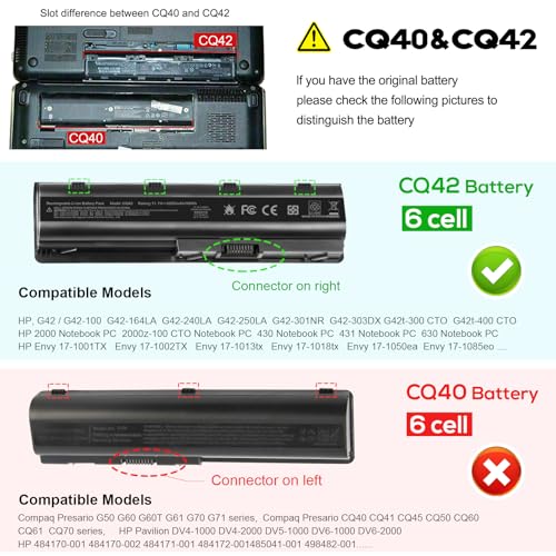 TREE.NB Replacement Battery for HP Spare 593553-001, fits HP MU06 MU09 Laptop Battery, Compaq Presario CQ32 CQ42 CQ43, Pavilion dm4 g4 g6 g7 DV3-4000 DV5-2000 DV6-3000 COMPAQ 435 436(5200mAh) - size: 6cell
