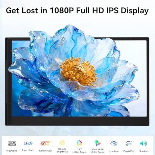 14 Inch Portable Monitor FHD 1080P IPS Ultra-Thin Laptop Screen Extender | Ligthweight Extended Screen for Laptops 13-17.3" USB-C/HDMI Plug and Play for Windows/Mac/Android/PS5 - size: 14" Monitor-B