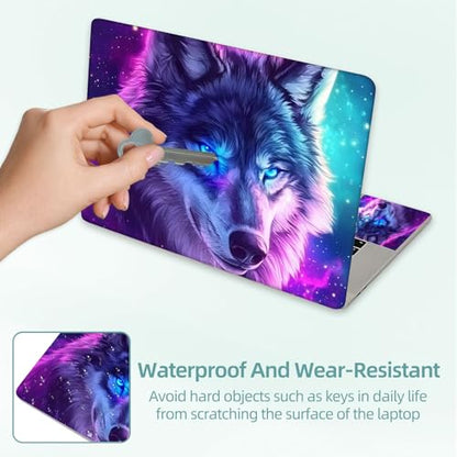 Universal Laptop Skin Decal, 3-Piece Vinyl Protector for 12 13 14 15.6" Notebook, Waterproof Anti-Scratch, Easy Trim & Bubble-Free Finish, Purpl Wolf with Blue Eyes - color: Purpl Wolf with Blue Eyes