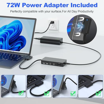 Surface Docking Station with Power Adapter, 11-in-1 Surface Dock, Dual Monitor 4K HDMI & VGA, Ethernet, USB Hub, SD/TF Card Reader for Surface Pro/Laptop/Book (HDMI + VGA)