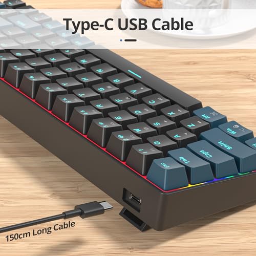 surmen 65% Mechanical Gaming Keyboard with Linear Red Switch, Wired Mini Compact Keyboard 60 Percent Backlit for Laptop Desktop PC Gamers（68 Monster B-Rainbow） - color: 68 Monster B-Rainbow