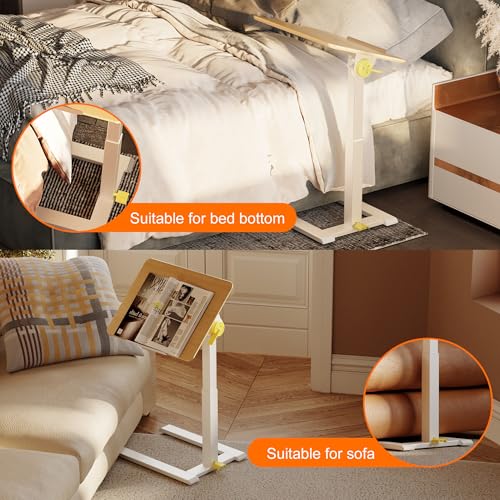 ETHU Compact Overbed Table with Tilting Tabletop, 20-29.7 Inch Adjustable Height Mobile Table for Hospital and Home, Adjustable Bedside Table with Safety Edge for Wheelchair, Sofa and Treadmill, Oak - color: Oak