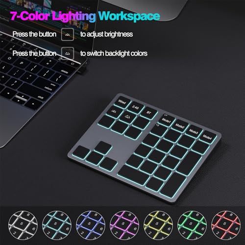 Doohoeek Tri-Mode Programmable Keyboard (BT/2.4G/Wired), Bluetooth Shortcuts Keyboard with 25 Custom Keys & Shortcuts Stickers & Backlit, Wireless Macro Keypad for Windows Graphic, Editing & Office