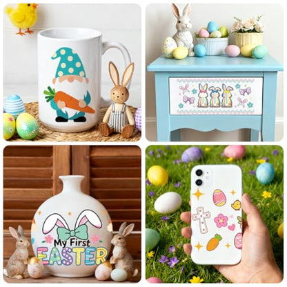 Easter Bunny UV DTF Cup Wraps, 10 Sheets Transfer Sticker | Waterproof UV DTF Stickers, Custom Vinyl Decals for 16oz Coffee Cups Tumblers Bottles Mugs, DIY Gifts & Crafts - style: Easter Rabbit and Eggs
