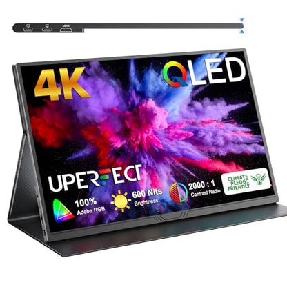 UPERFECT True 4K Portable Monitor QLED, 15.6” 600 Nits Laptop Monitor, 100% AdobeRGB, UHD 3840x2400 USB-C & MINI HDMI w/Smart Case, HDR FreeSync Eye Care, Travel Screen for Computer, PC, Game Consoles - size: 15.6"
