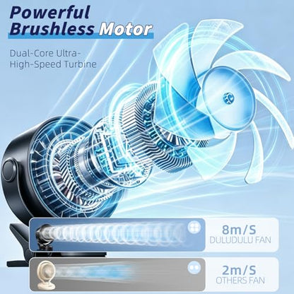 Portable Clip on Fan, Rechargeable USB Desk Fan with Turbo Airflow, 100 Speeds LED Display, 360° Rotation, Small Quiet Battery Powered Fan for Stroller Outdoor Travel Camping Golf Cart, Black - color: Black