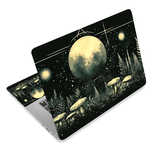 Aesthetic Laptop Skin Cover,12-15.6 Inch Universal Vinyl Sticker Decal,Moonlight Mushrooms Forest Waterproof Scratch-Resistant Notebook Wrap,Removable Residue-Free Protector - color: Moonlight Mushrooms Forest