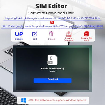 USB SIM Card Reader - Sim Card Adapter Kit with Eject Pin - Micro/Nano/Standard Sim Card Readers - USB to Sim Card Adapter Edit and Read Messages/Contacts - SIM Adapters for Laptops Computer Windows