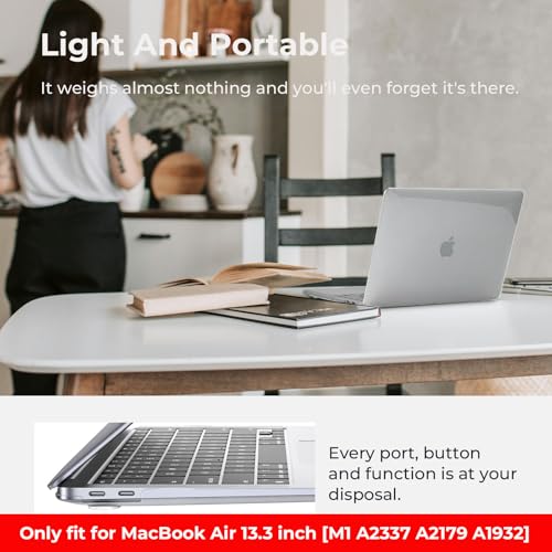 EooCoo for MacBook Air 13.3 inch Case with Keyboard and Screen Protector | Ultra Thin and Transparent, Hard Case Compatible with MacBook Air 13.3 inch M1 Chip 2021-2018 with Retina Display - color: Crystal Clear